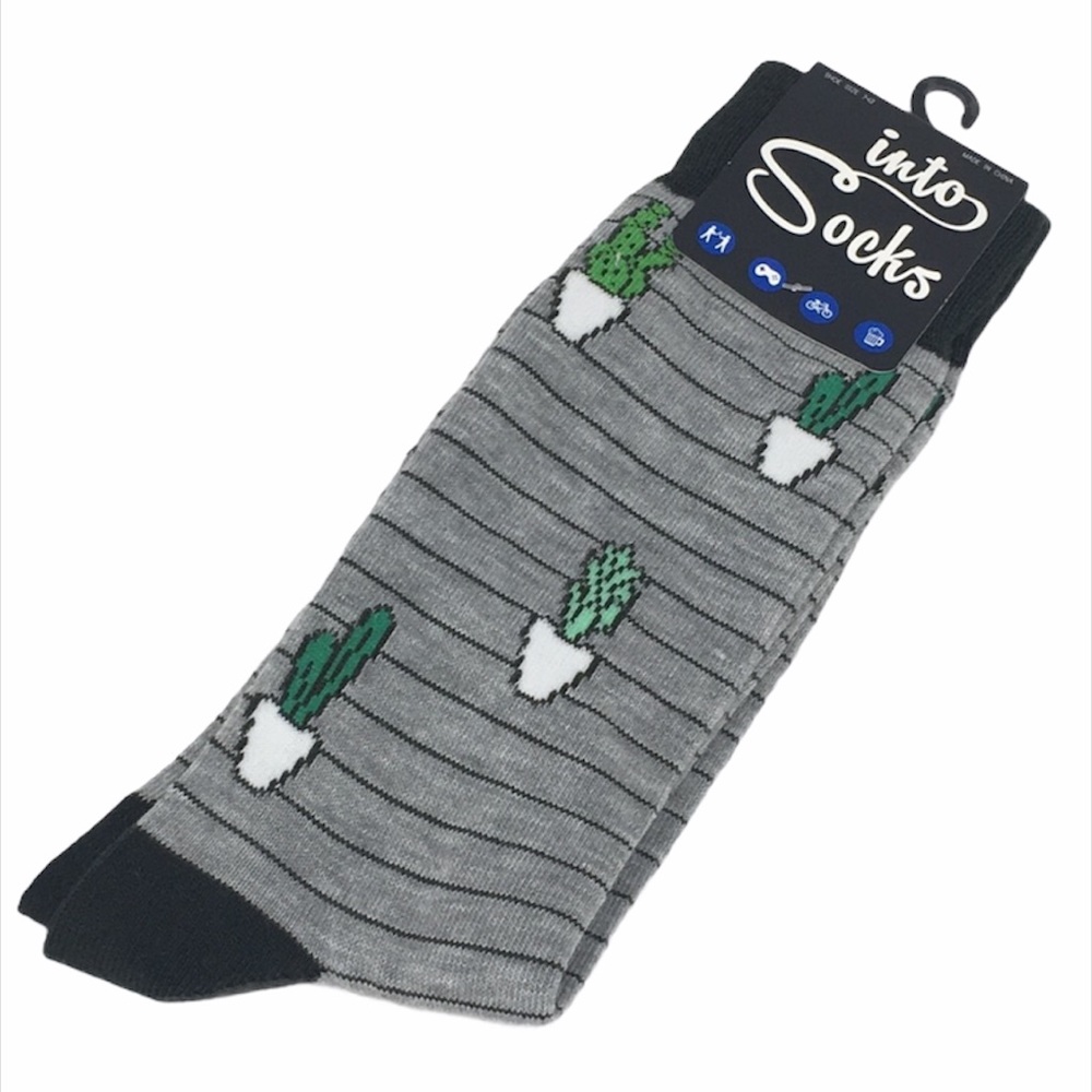 Into Socks Striped Cactus Socks, Gray, Green